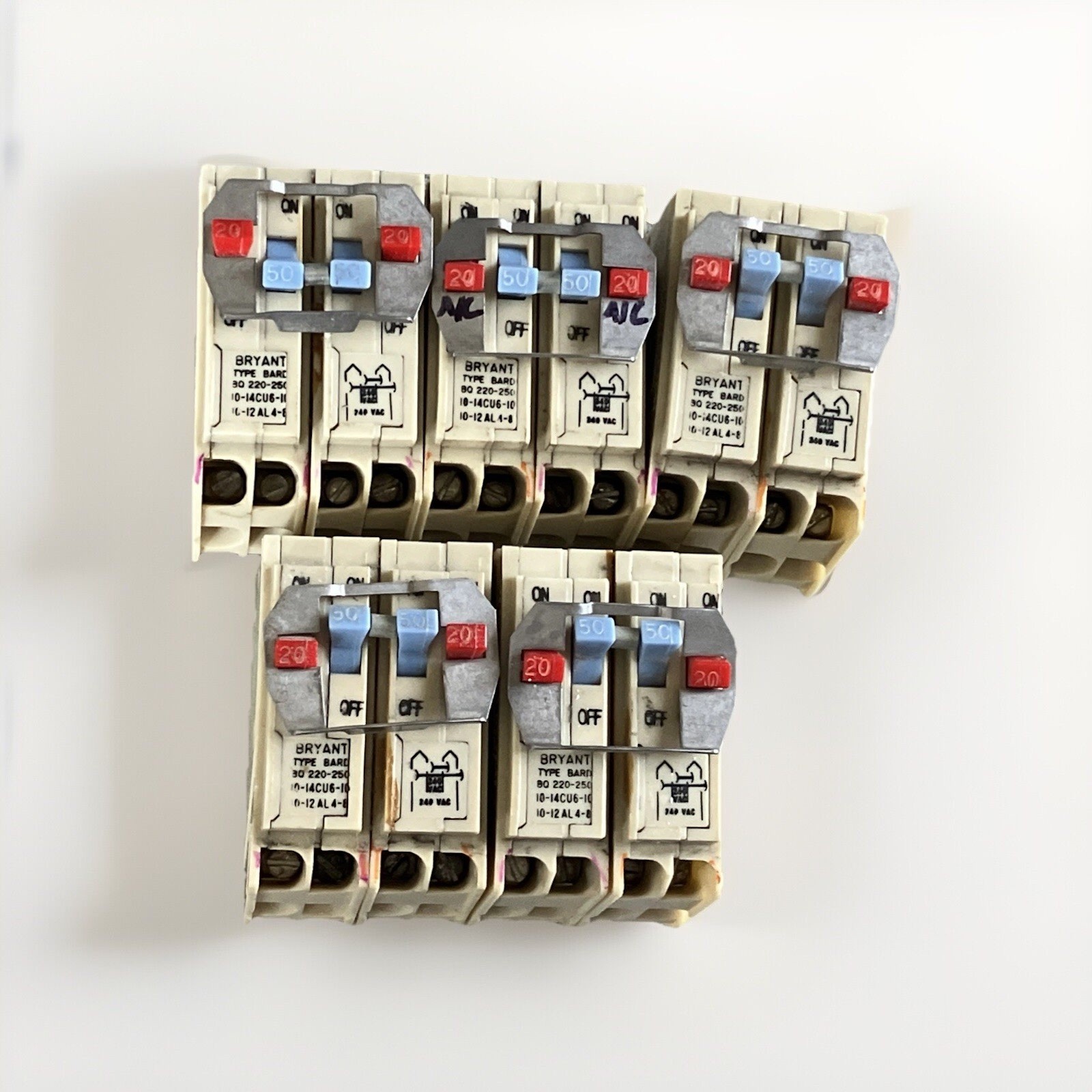 Bryant BQ220-250 BD220250 Old style 4-Pole BARD Quad Breaker White Red / Blue