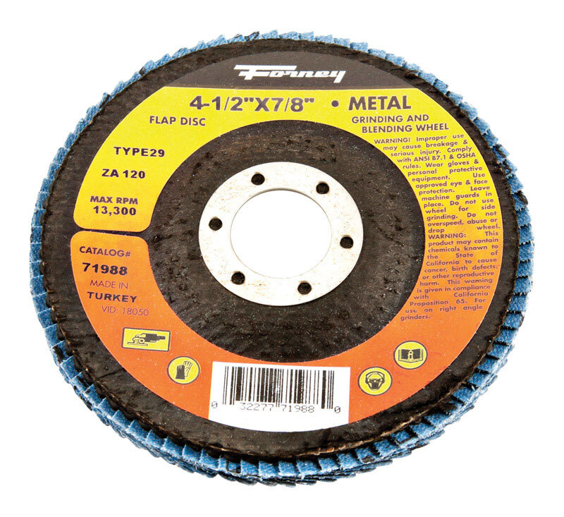 Forney 71988 Zirconia Aluminum 120-Grit 13,300 rpm Blue Flap Disc 4-1/2 Dia. in.