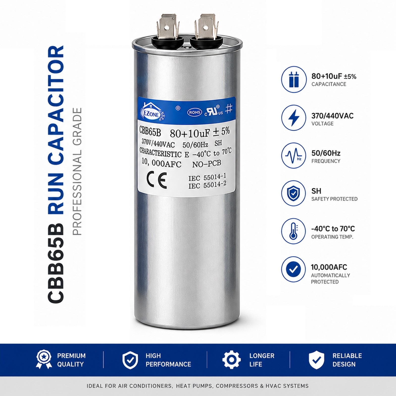 45+7.5 uf/MFD 370 VAC volts Round Dual Run Capacitor 50/60 Hz