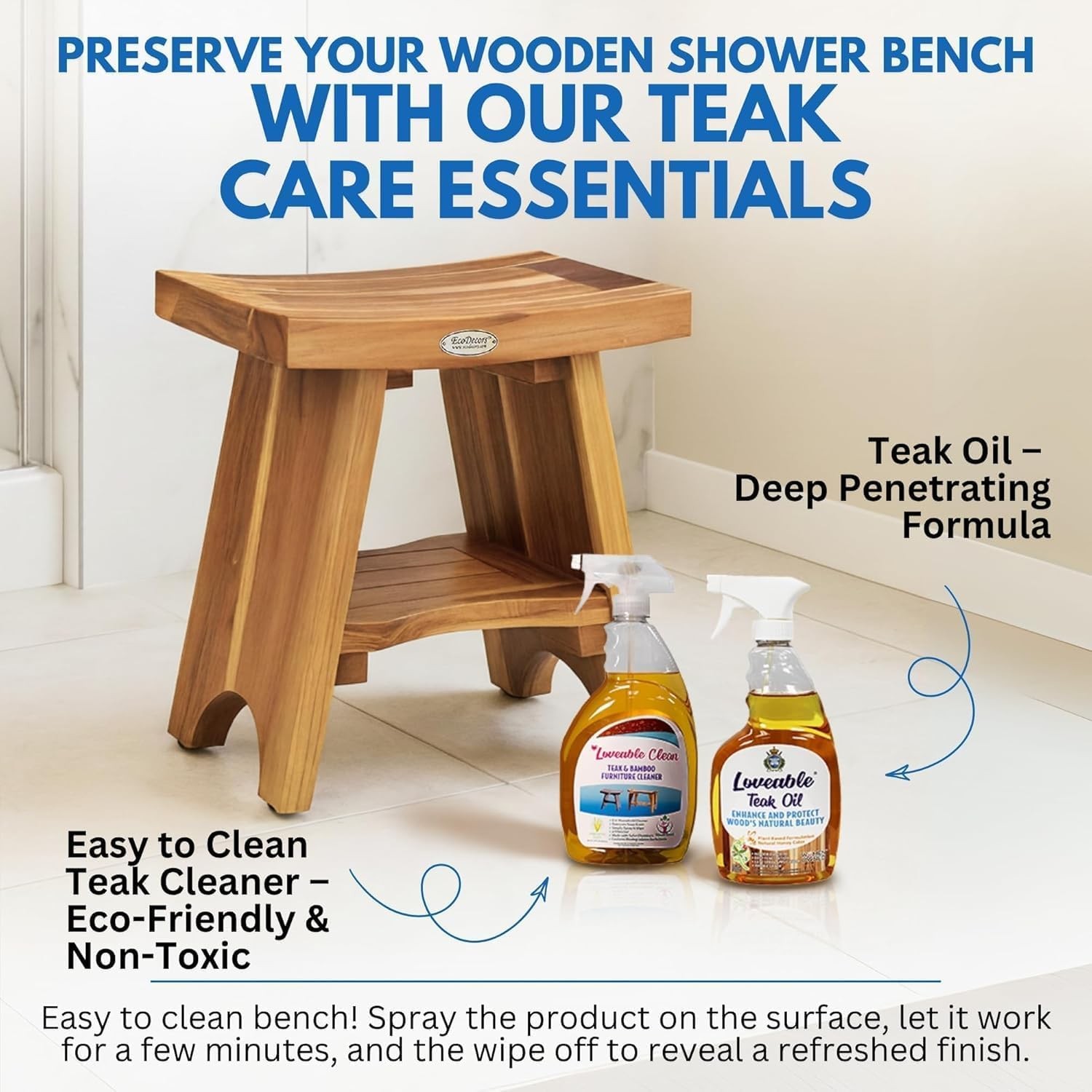 EcoDecors Teak Shower Bench 18″ 300 lb Capacity Waterproof Bath Seat with Shelf
