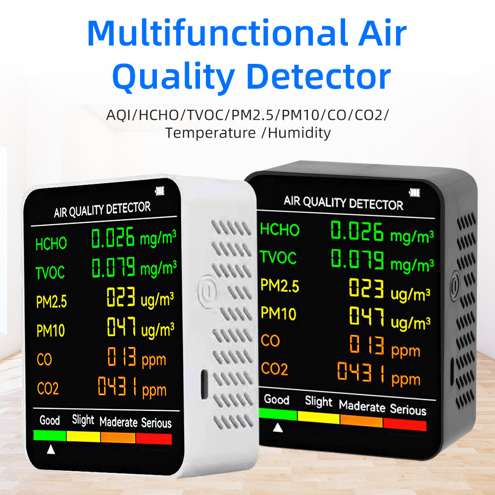 6 in 1 Air Quality Monitor PM CO2 Meter Carbon Dioxide Level TVOC HCHO Detector
