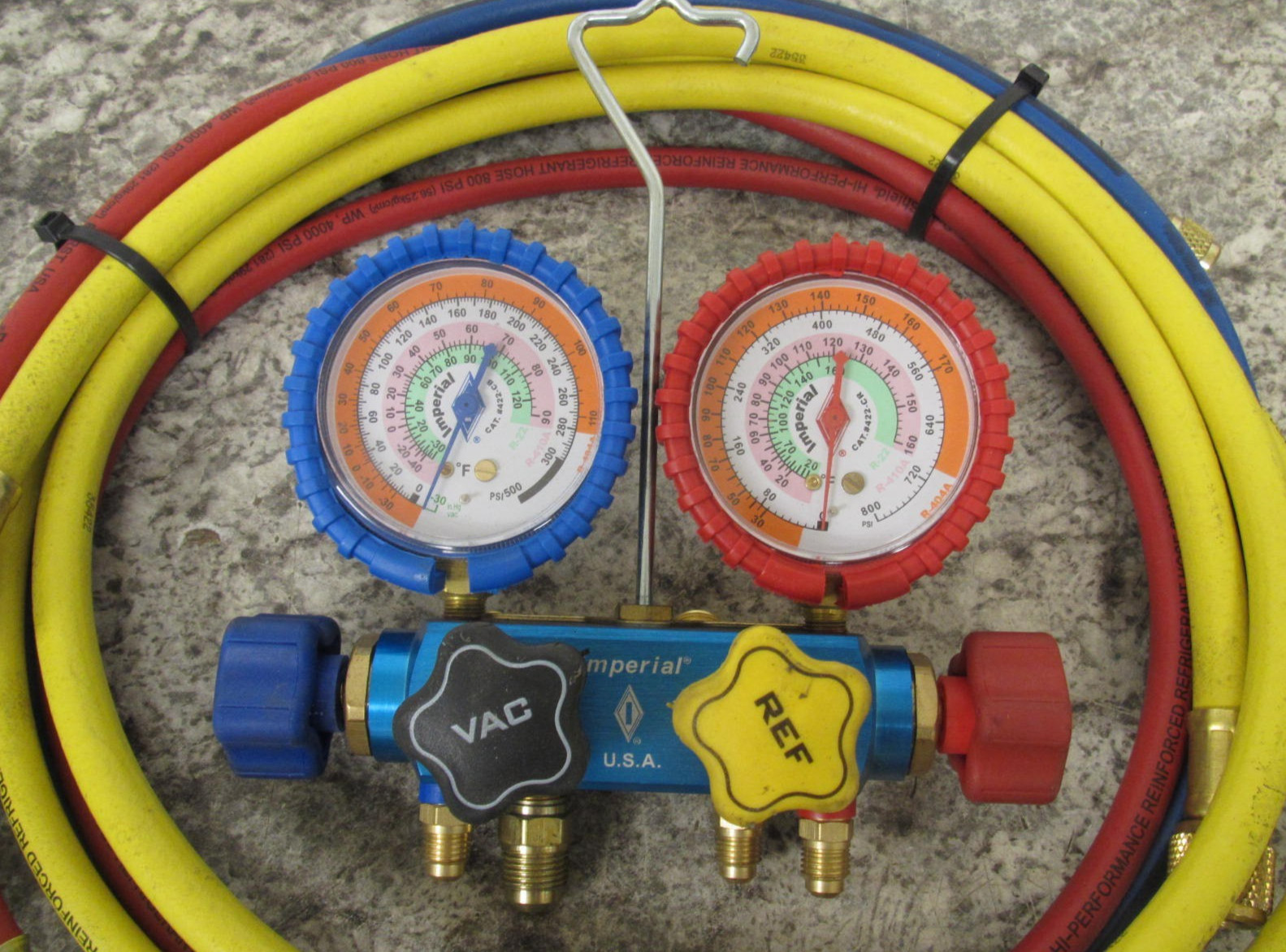 Imperial 644-C R-22 R-404A R-410A 4-Valve Manifold Gauge w/ Hoses Free Shipping
