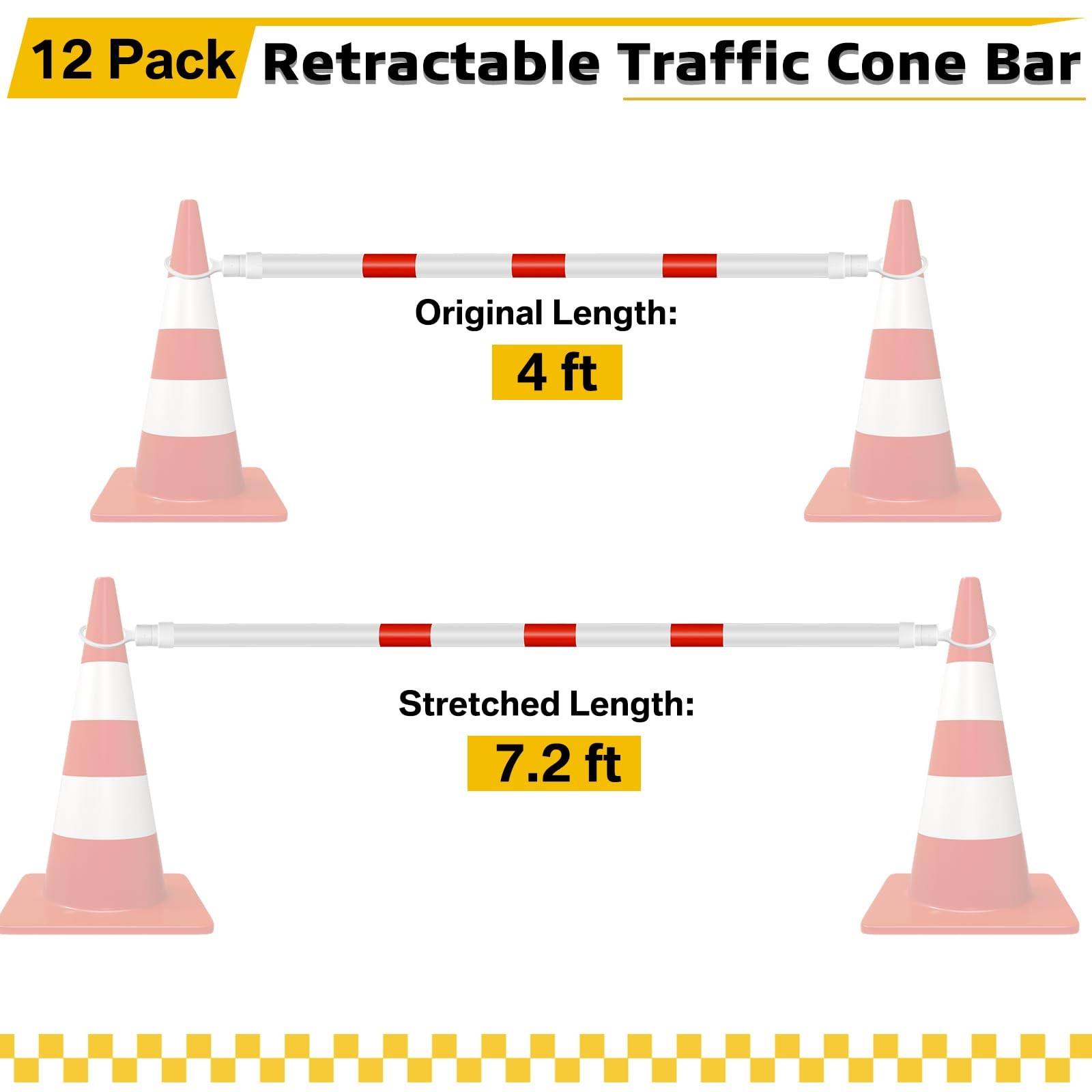 12 Pcs 12 Pcs Retractable Traffic Cone Bar from 4ft to 7.2ft Expandable Safety..