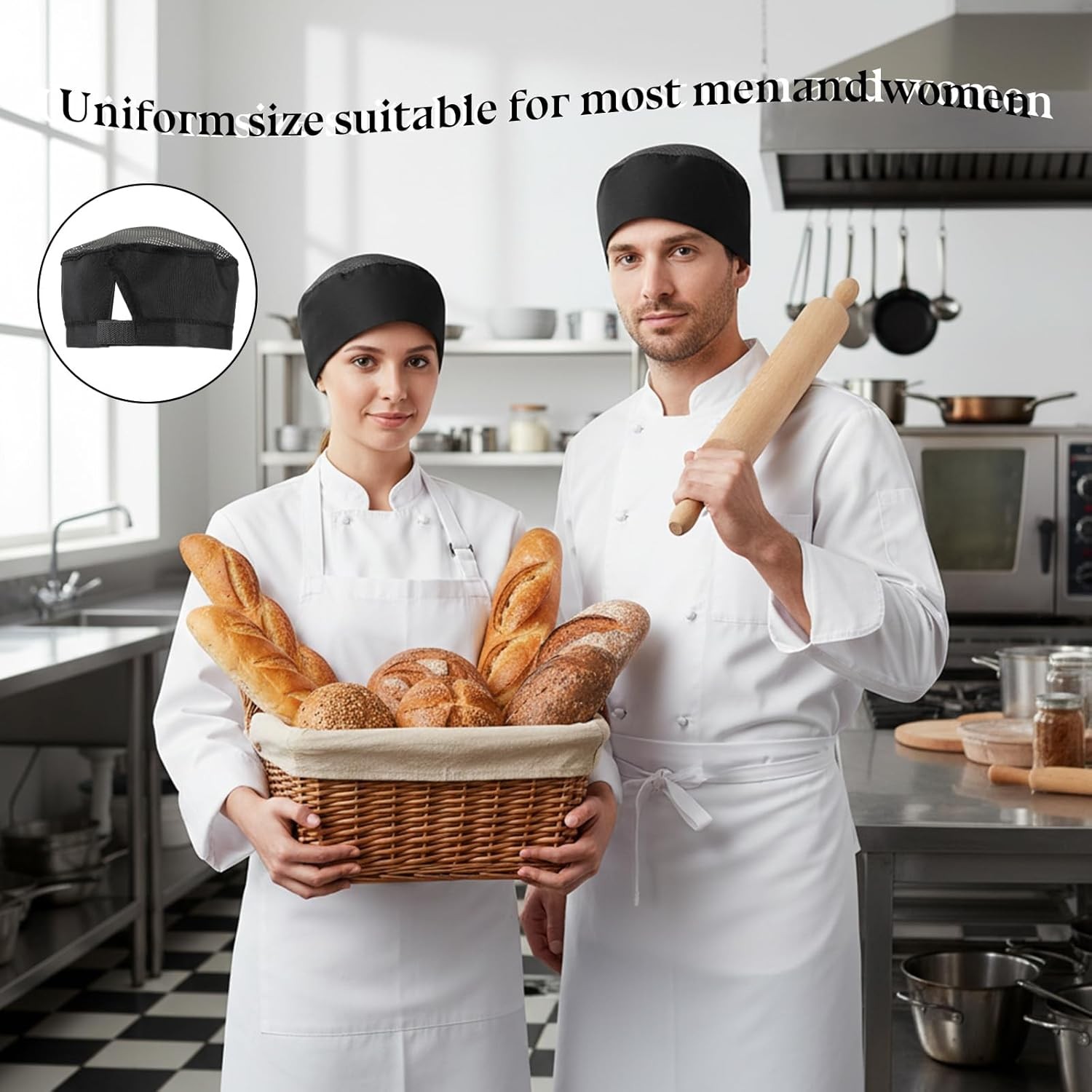 10 Pcs Unisex Chef Hats for Men Women Adult, Chef Skull Cap, Adjustable & Breath