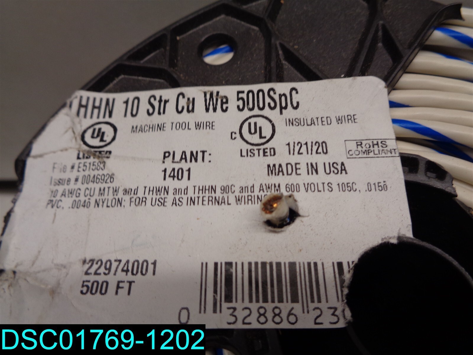 QTY=2: 2 THHN 10 STR CU WE 500SPC WHITE AND BLUE