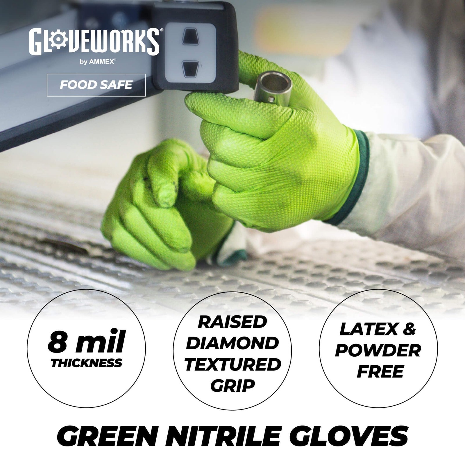Heavy Duty 2X Large Green Nitrile Gloves Pack Of 100 Chemical Resistant Grip