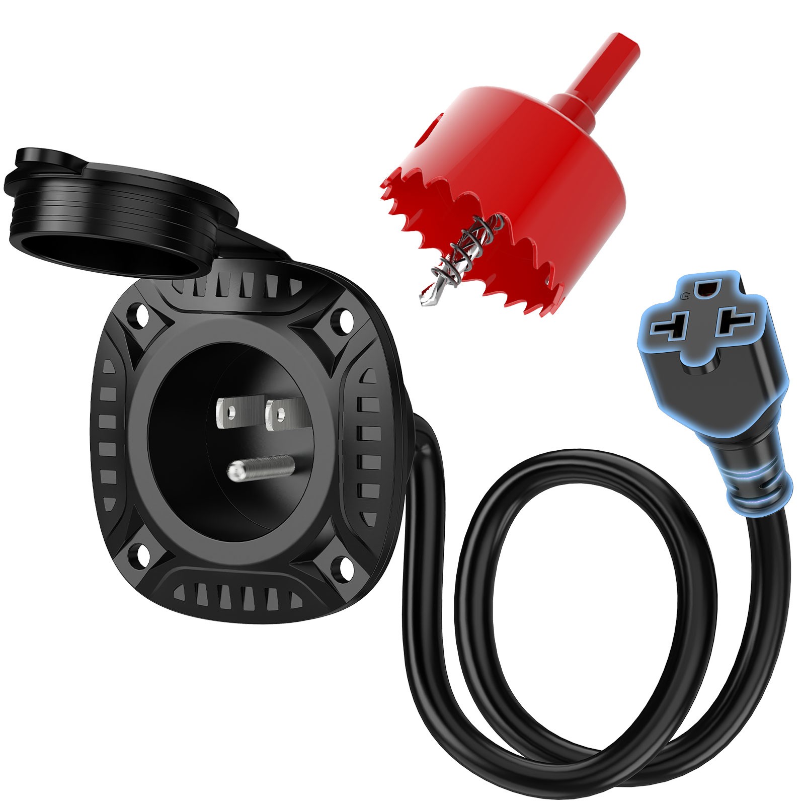 20A 125V AC Port Plug,12AWG Heavy-Duty RV Shore Power Inlet Socket 5-in-1 Cord