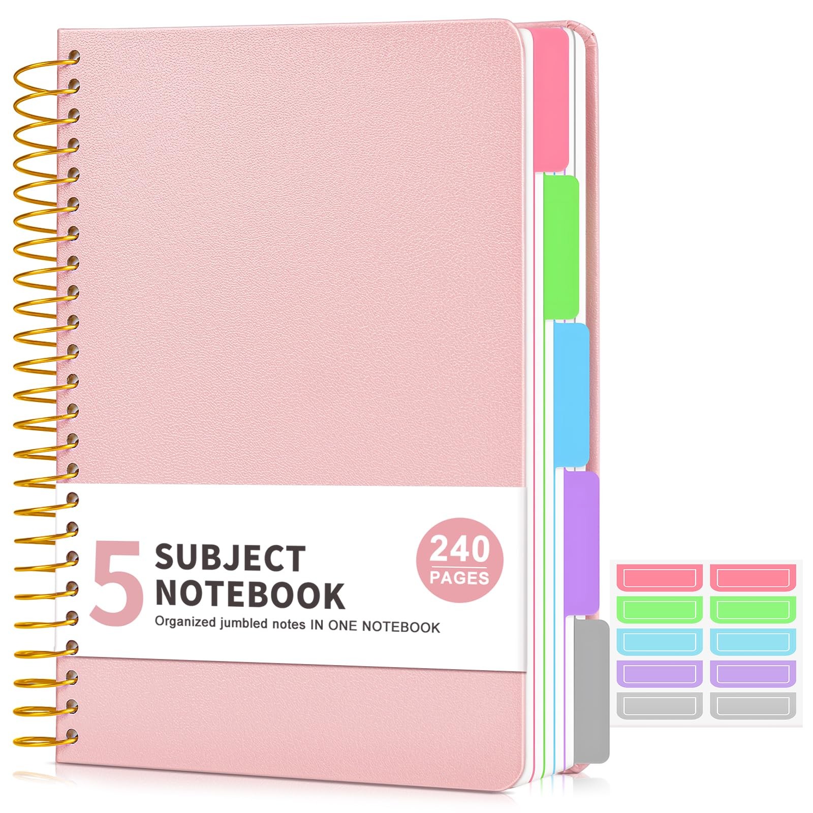 5 Subject Notebook College Ruled 240 Pages, A5(5.8″x8.3″) Hardcover Spiral No…