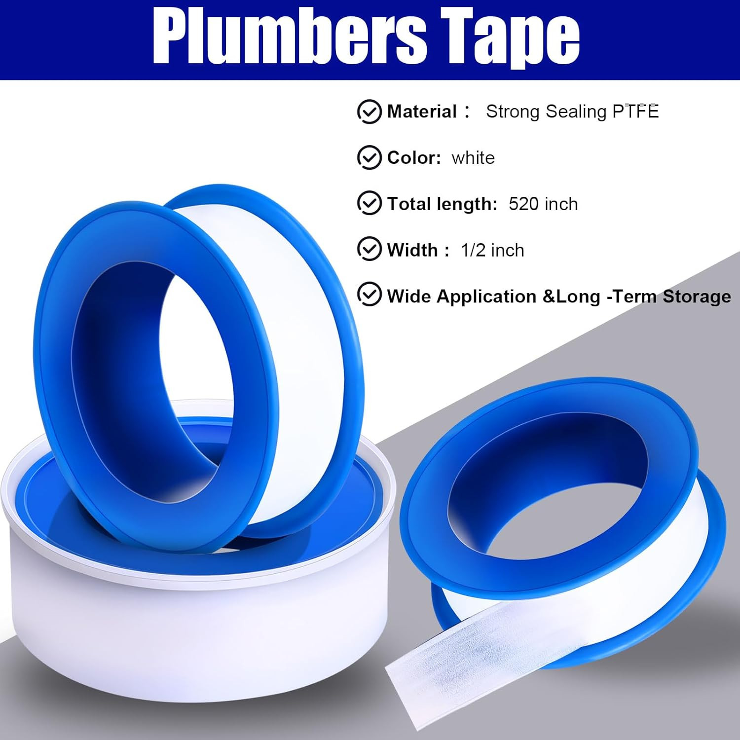 200 Rolls PTFE Tape 1/2 X 520 Inches Plumbers Waterproof Sealant Plumbing Tape f