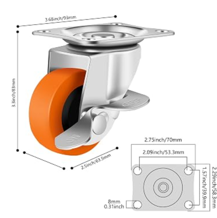 3 Inch Caster Wheels Threaded Stem Casters Set of 4 Heavy Duty Swivel Wheel