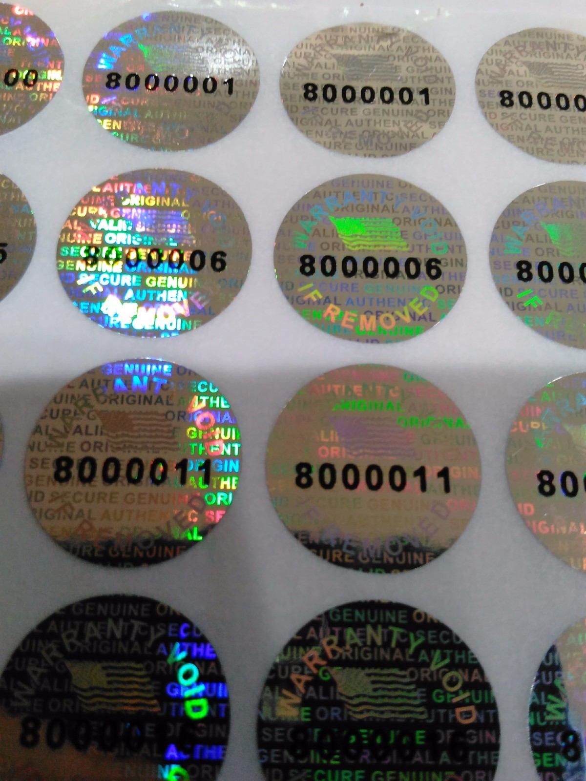 200 ROUND Pair serial 14 MM TAMPER EVIDENT SECURITY VOID HOLOGRAM LABELS SEALS