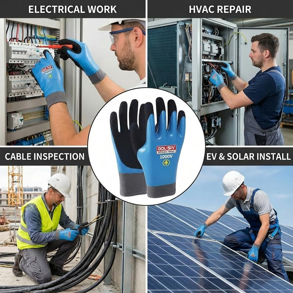 Electrician Gloves 1000V High Voltage,Astm D120 Certified & Double Insulated Ele
