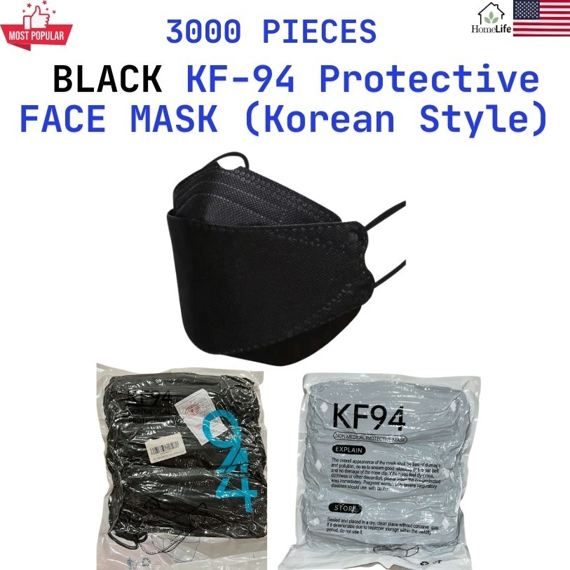 [3000 PCs] Black KF94 Disposable Face Mask 4 Layer Wholesale – Vacuumed Bags