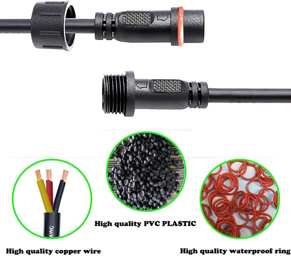 Waterproof Connectors 2 Wire,16Awg Male Female Plug LED Connector with 2Pin Wate