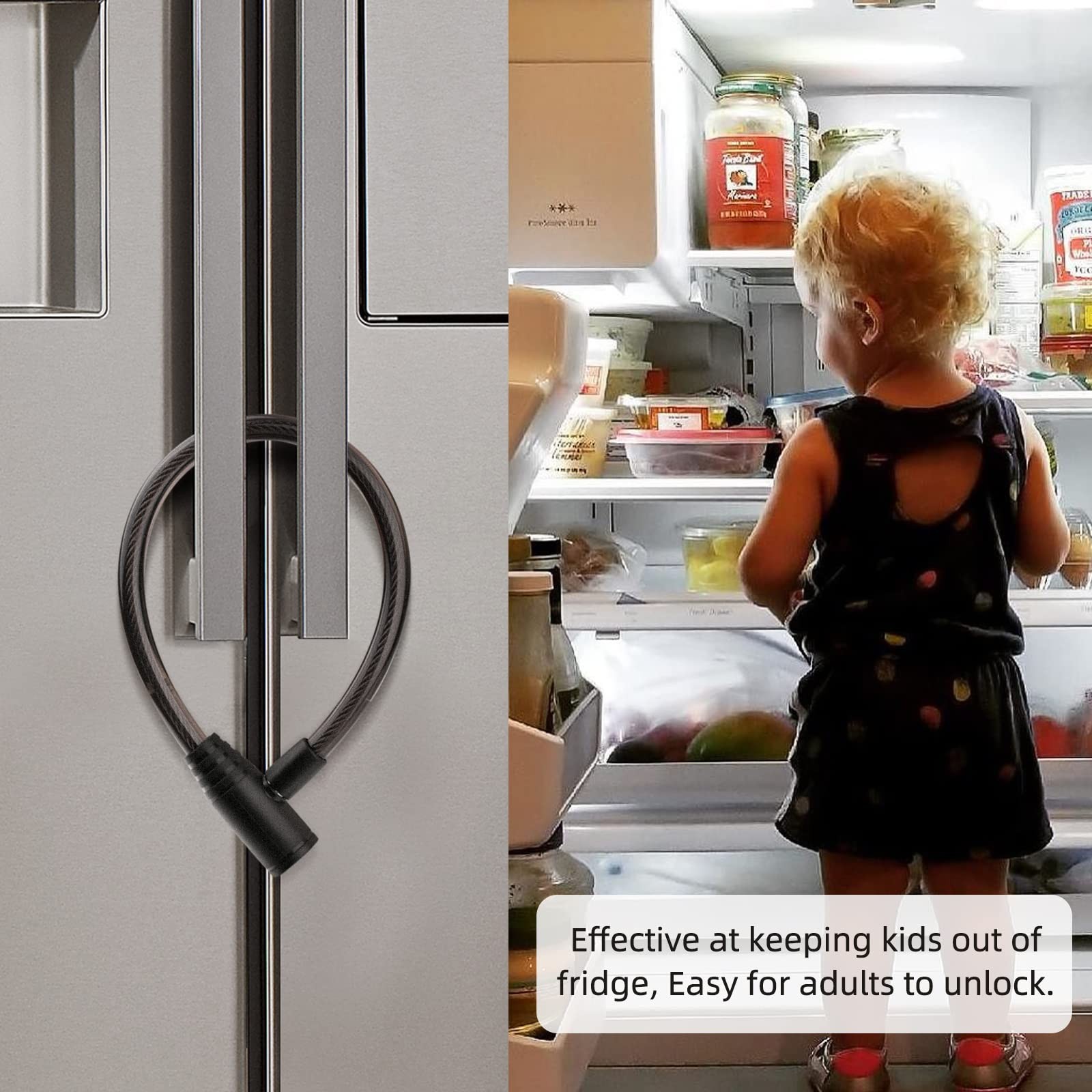 Fridge Lock, Childproof Refrigerator Lock with Keys for French Door Fridge an…