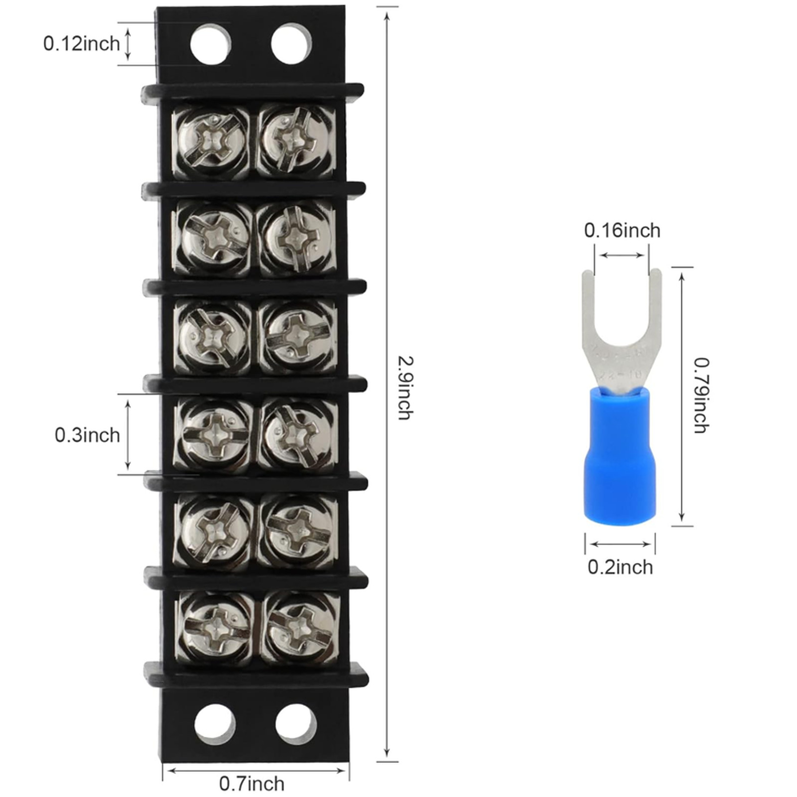 Terminal Block,2 Pack 6 Circuits 20-30A 200v-450v Dual Row Screw Terminals Strip