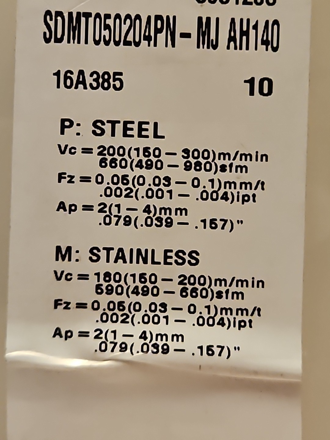 Tungaloy Milling Insert: ANSI SDMT050204PN-MJ AH140 8 NEW Solid Carbide Lot 511