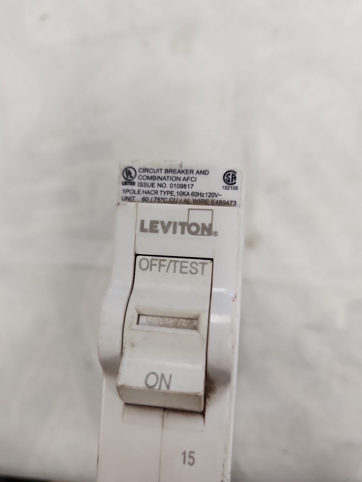 Leviton LB115-AFT AFCI Circuit Breaker 15A 1-Pole Arc-Fault 120/240V