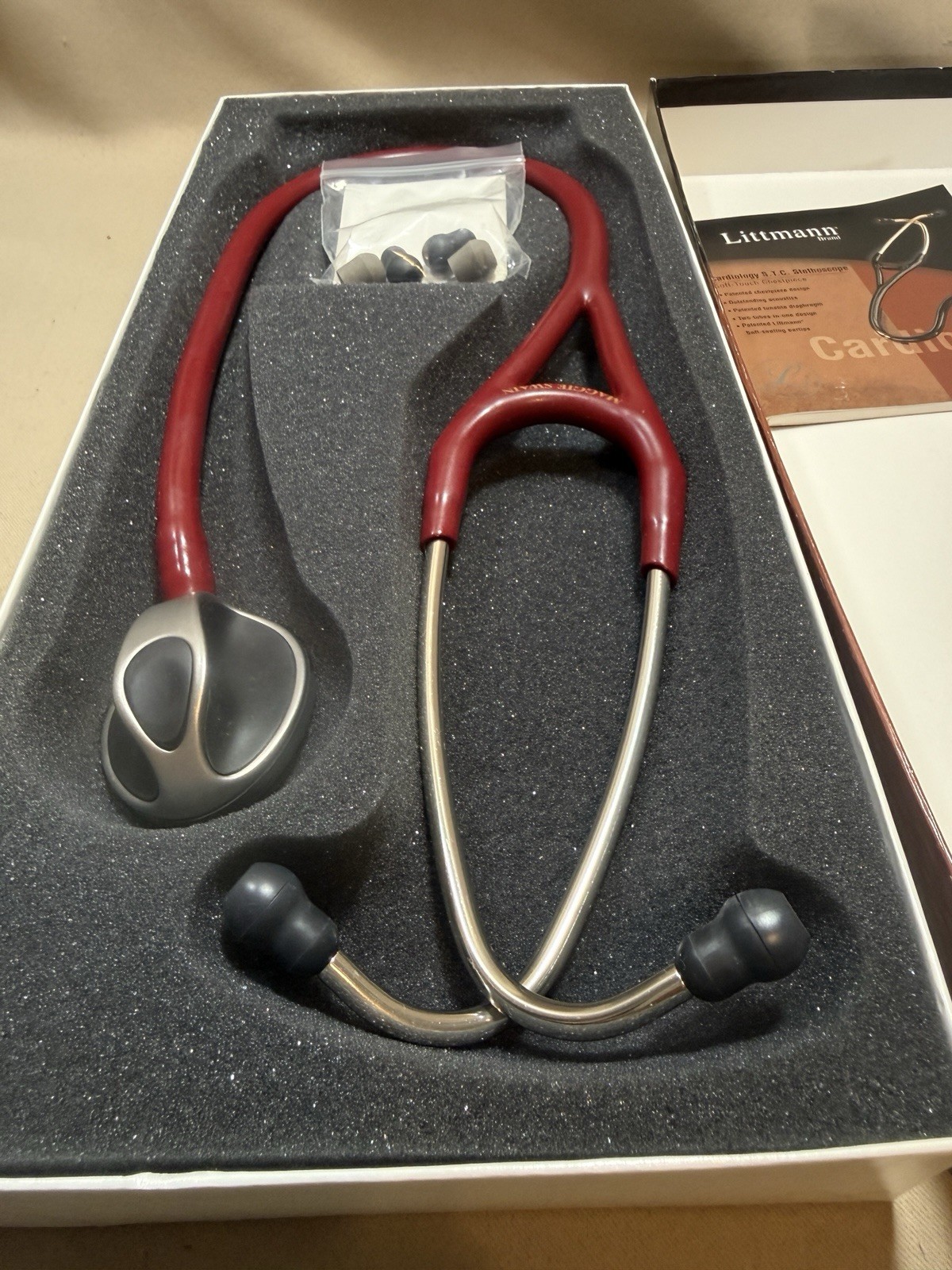 3M Littmann Cardiology S.T.C. Stethoscope Burgundy w/ Box & Extra Eartips
