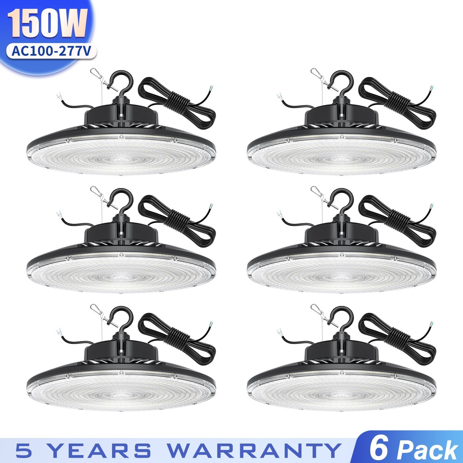 6 PACK 150W UFO Led High Bay Light Commercial Factory Warehouse Shop Light 5000K
