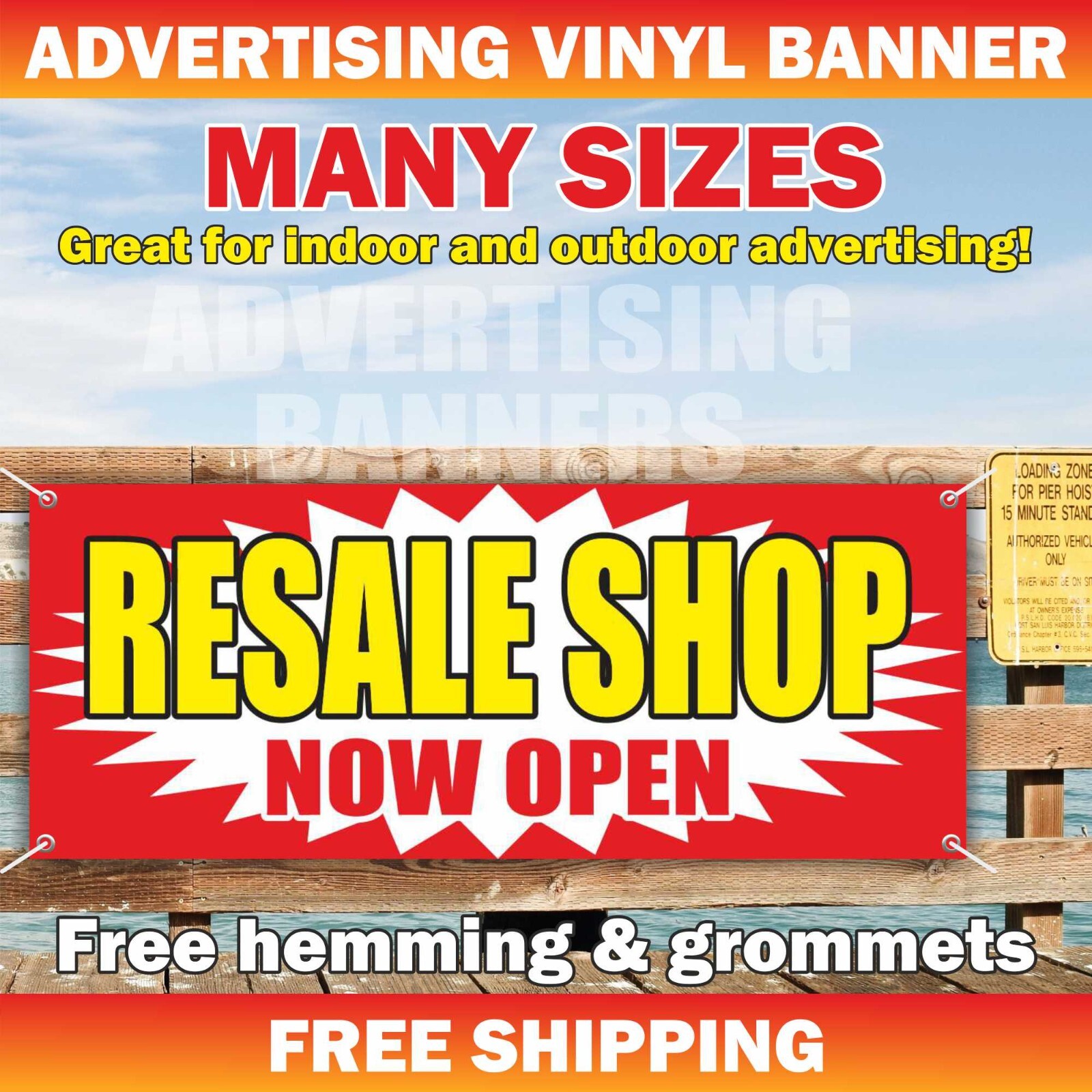 RESALE SHOP NOW OPEN Advertising Banner Vinyl Mesh Sign Custom Business Name