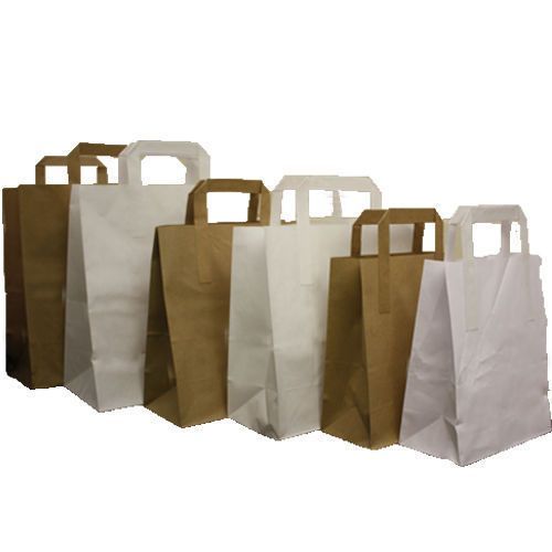 Brown & White Kraft Paper Bags with Handles SOS Food Carrier Takeaway Party Bags