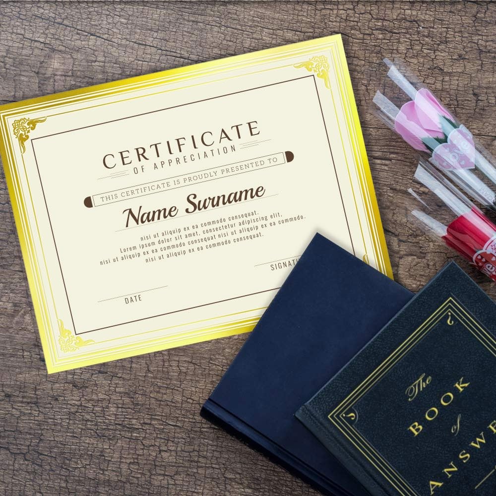 50 Sheets Certificate Papers – Blank Gold Foil Border, Letter Size 8.5×11 for…