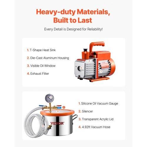 1.5 Gallon Vacuum Chamber and 3.5 CFM Pump Kit, Stainless Steel Chamber, Single