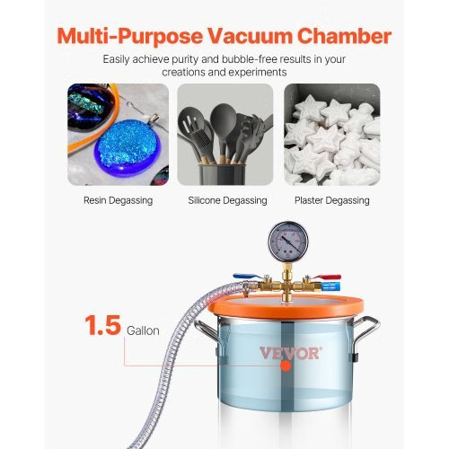 1.5 Gallon Vacuum Chamber and 3.5 CFM Pump Kit, Stainless Steel Chamber, Single