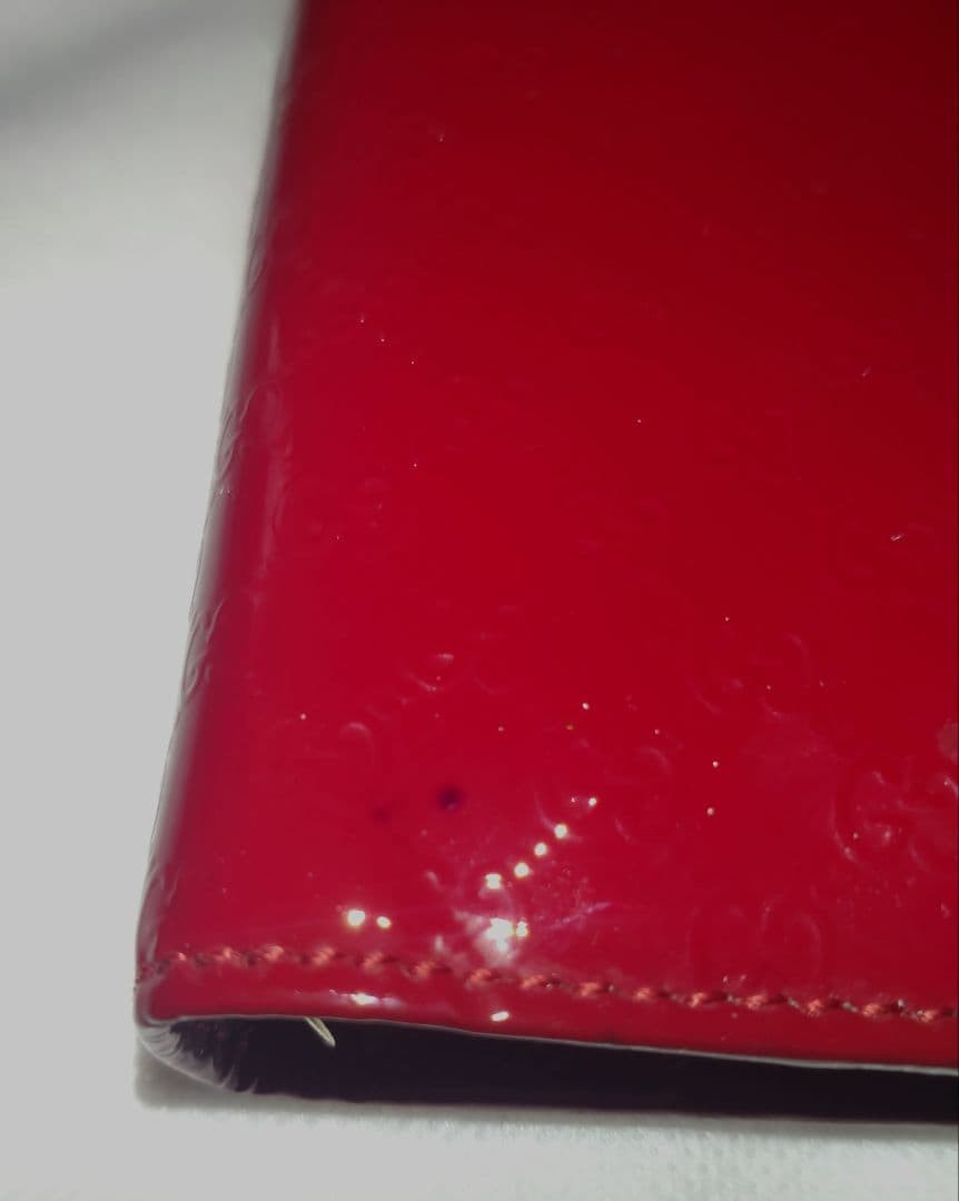Gucci Red Enamel Notebook Cover with GG Pattern & Heart Snap Closure Used