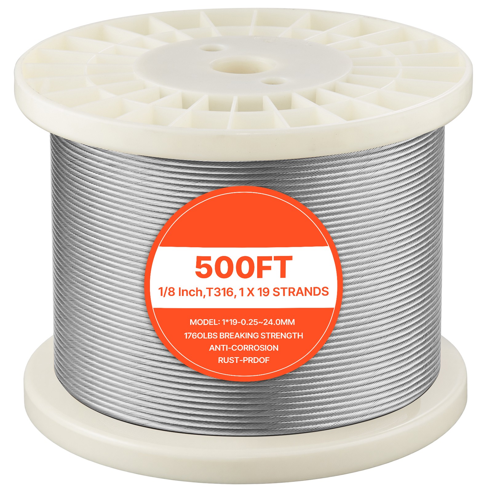 Uimoso 316 Stainless Steel 1/8 in Wire Rope, 1×19 Strand, 500 ft for Railing