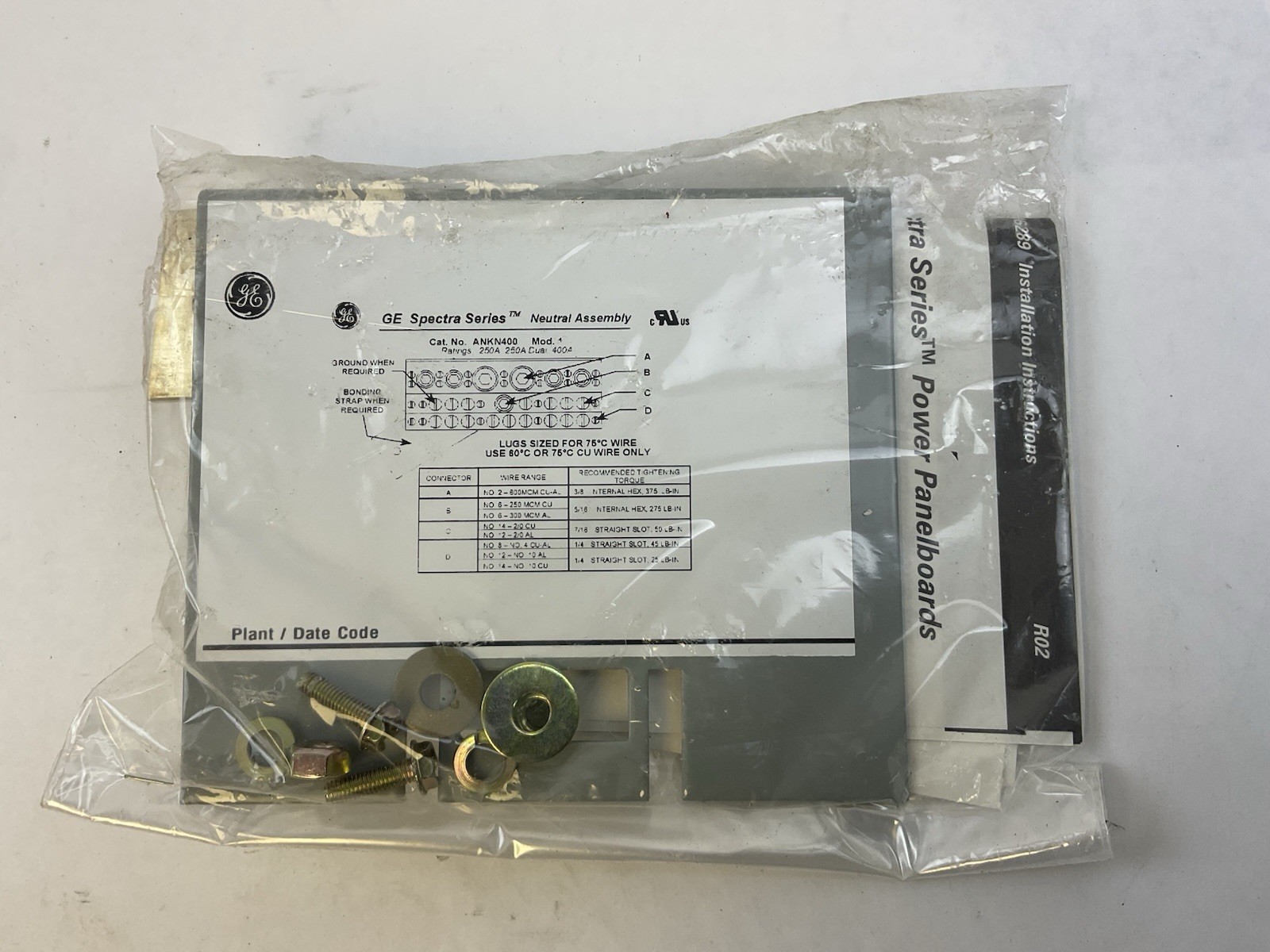 GENERAL ELECTRIC ANKN400 SPECTRA PANELBOARD NEUTRAL KIT 400A 347V MOD 1