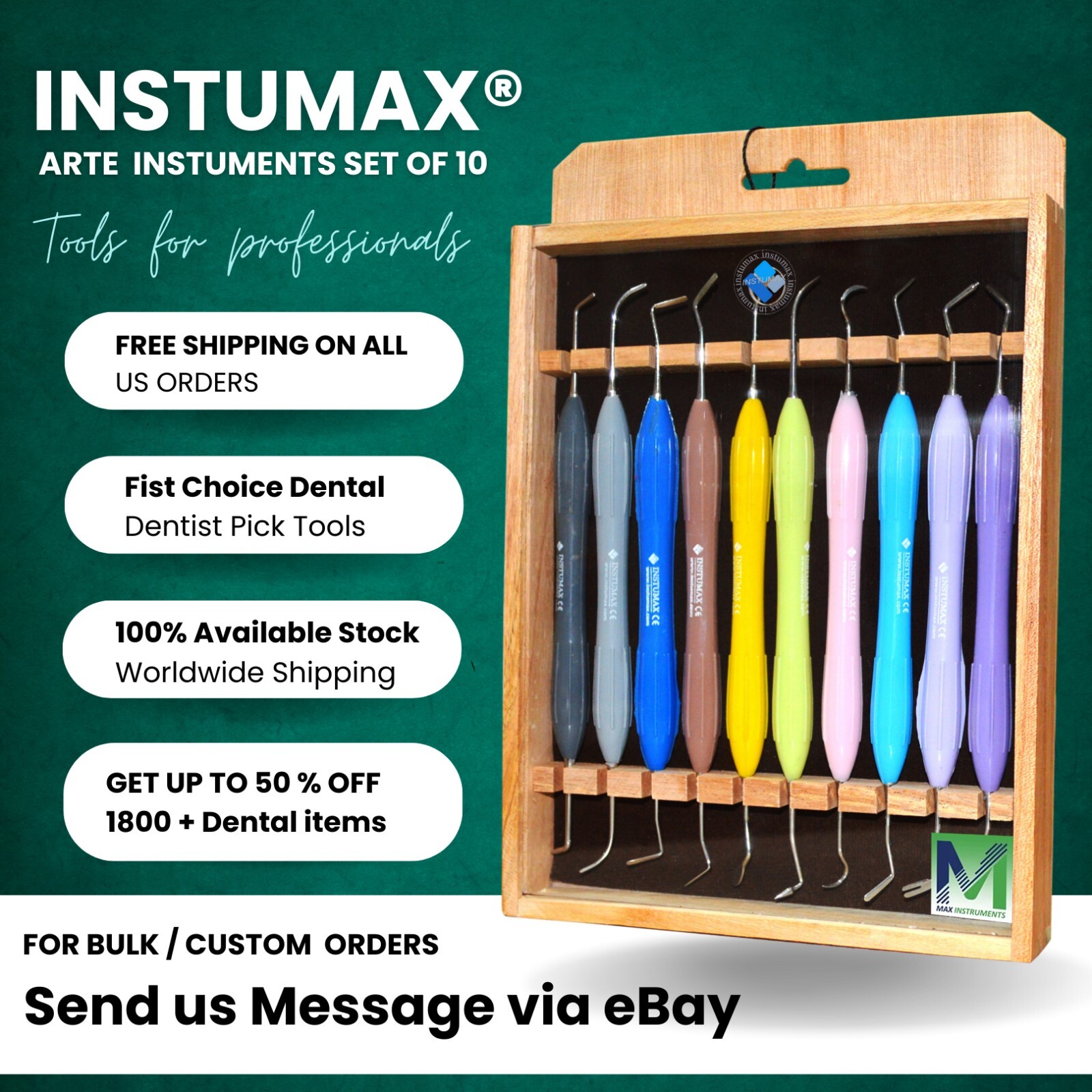 Set of 10 Restorative Instruments Silicone Handle Dental Tool Kit INSTUMAX® ARTE