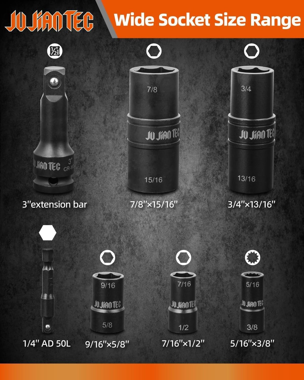 Lug Nut Impact Socket Set, Impact Driver Flip Socket, Five Sockets with 1/4-I…