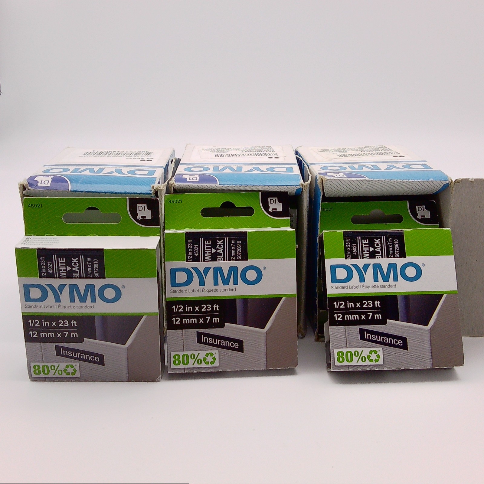15 PK Genuine DYMO D1 45021 Label Tape White on Black 1/2″ x 23′ 12mm x 7 m