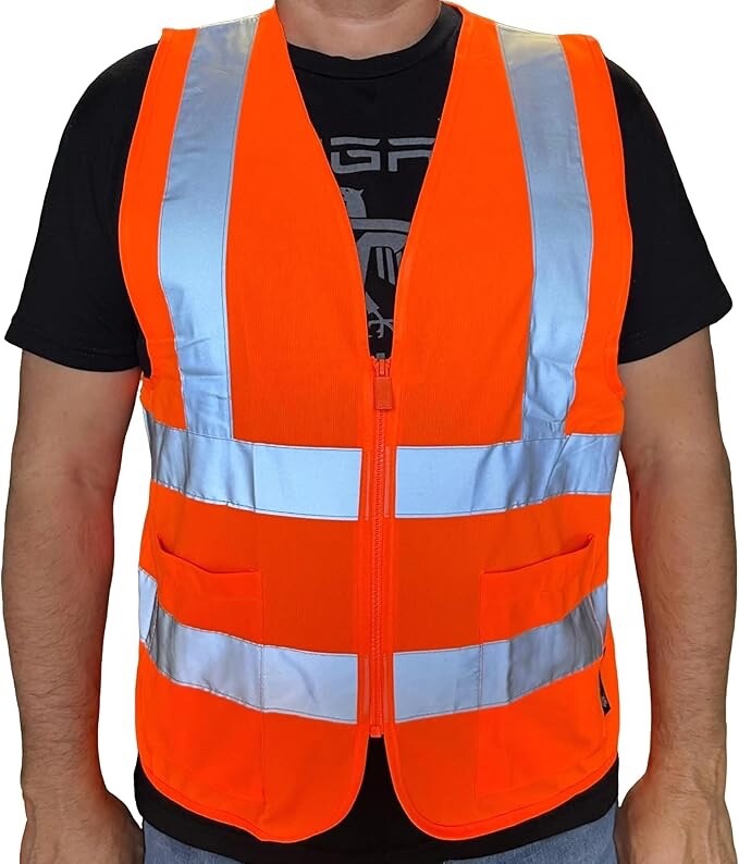 2 Pockets Orange Solid-Mesh High Visibility Safety Vest, ANSI/ ISEA 107-2010