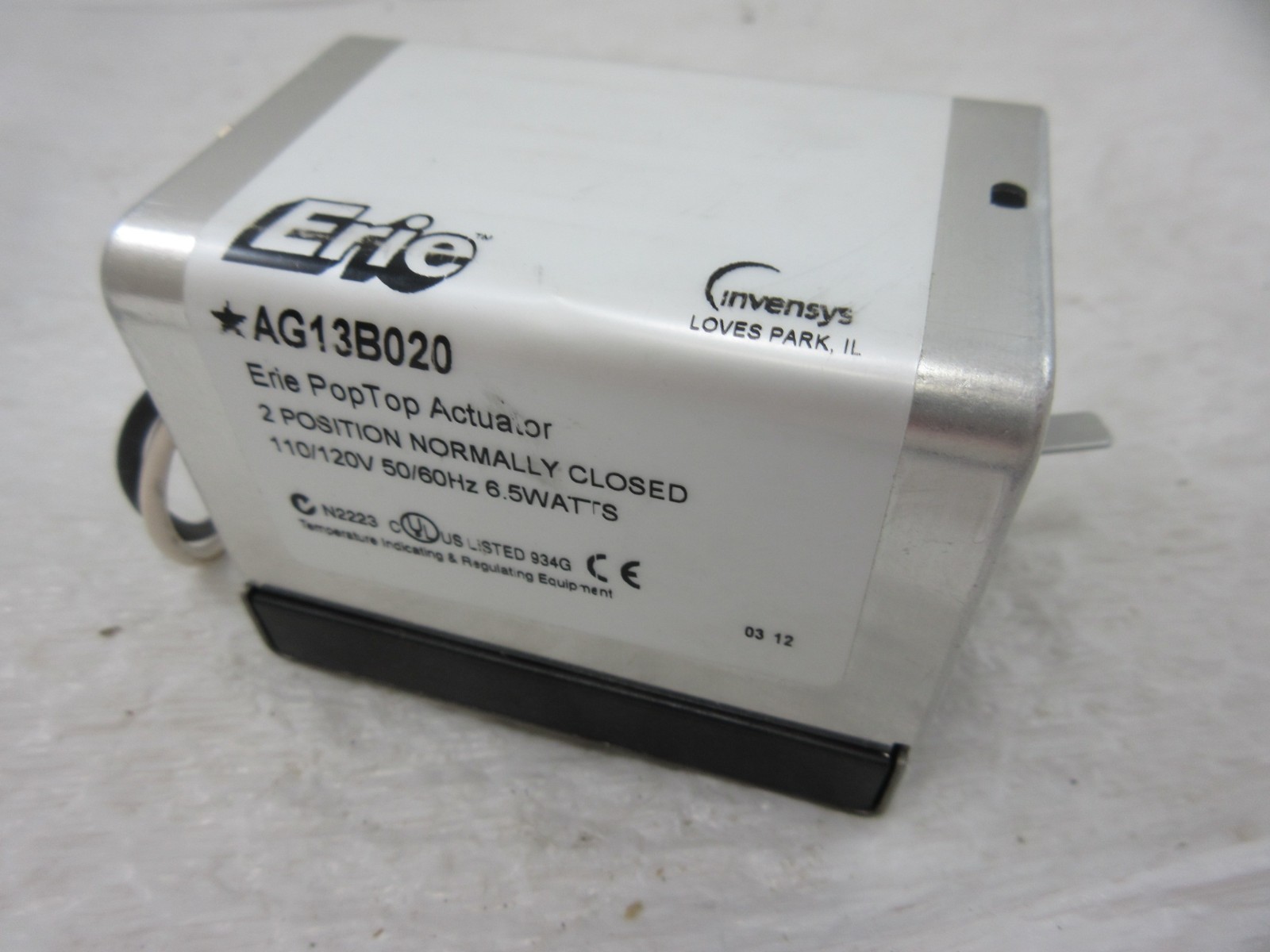 ERIE AG13B020 POPTOP *110/120V* ACTUATOR FOR 2 POSITION NORMALLY CLOSED VALVE