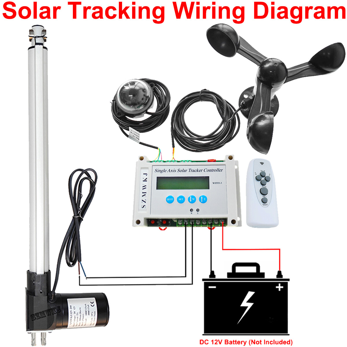 US 6000N Electronic Single Axis Solar Tracking Controller W/ Linear Actuator Kit