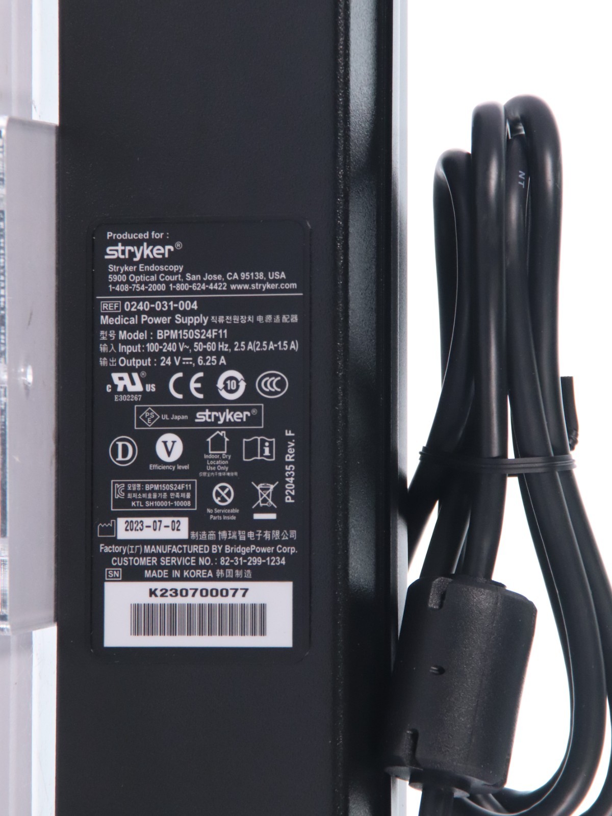 Stryker 0240-031-004, Medical Power Supply, Model BPM150S24F11