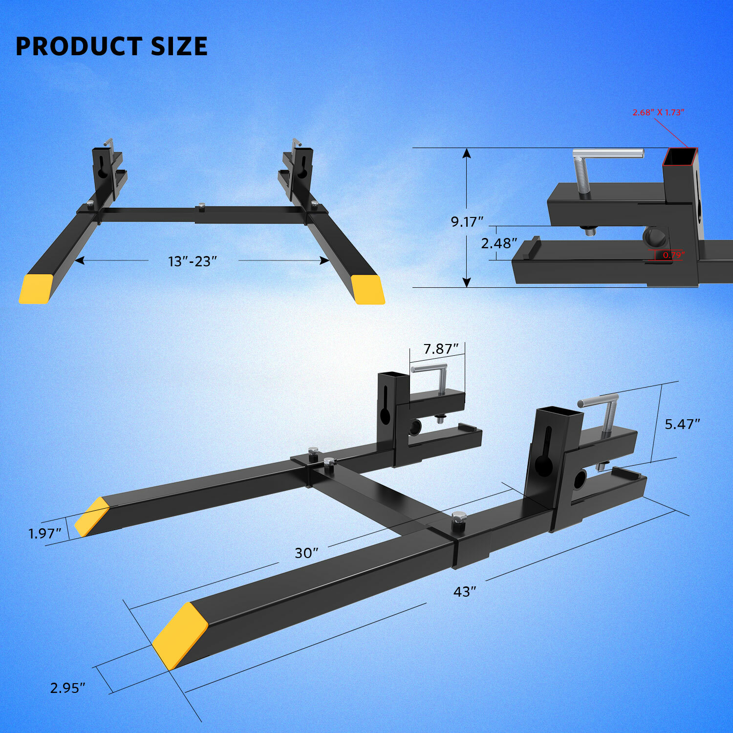 4000lbs 43″ Tractor Pallet Forks Skid Steer Loader Bucket Clamp Forks 1500lb 30″