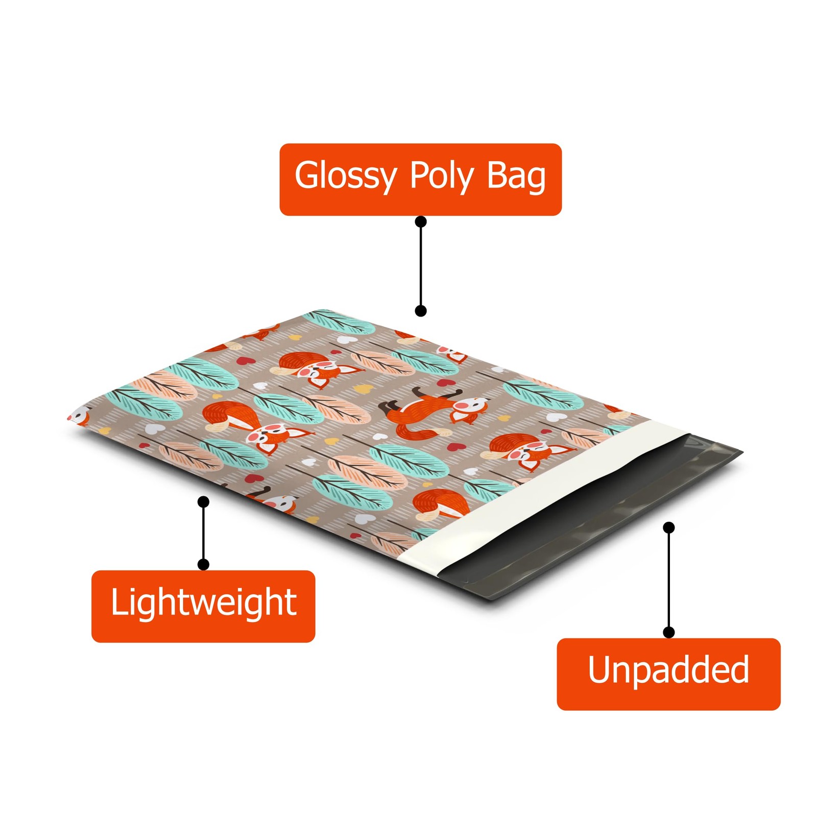 100 PCS Fox Designer Poly Mailers Shipping Envelopes Premium Bag 10×13 Inch