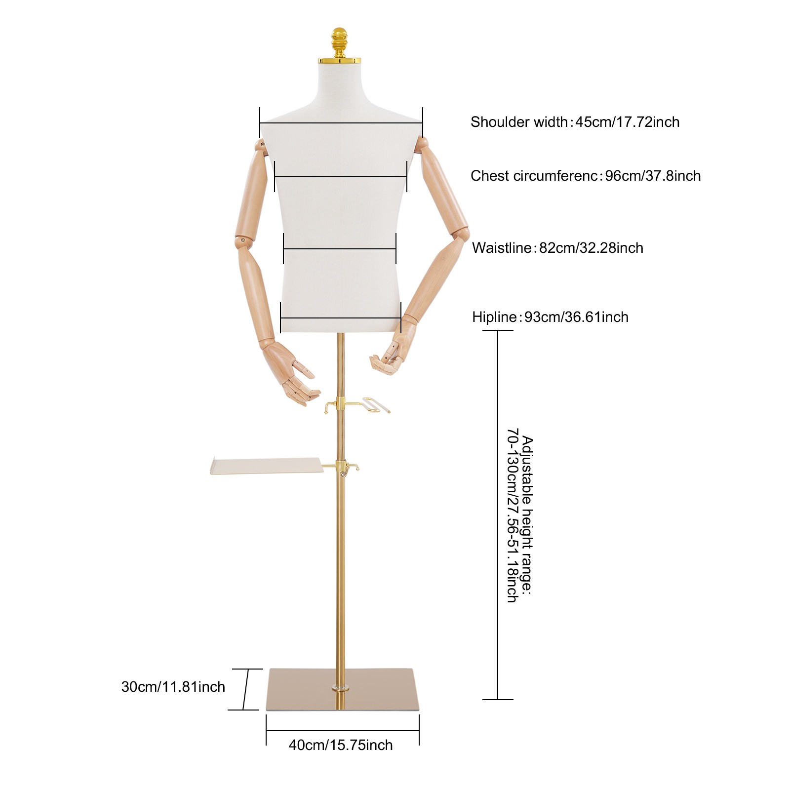 Adjustable Male Mannequin 150-180cm with Pants & Shoe Rack, 66 lbs Capacity