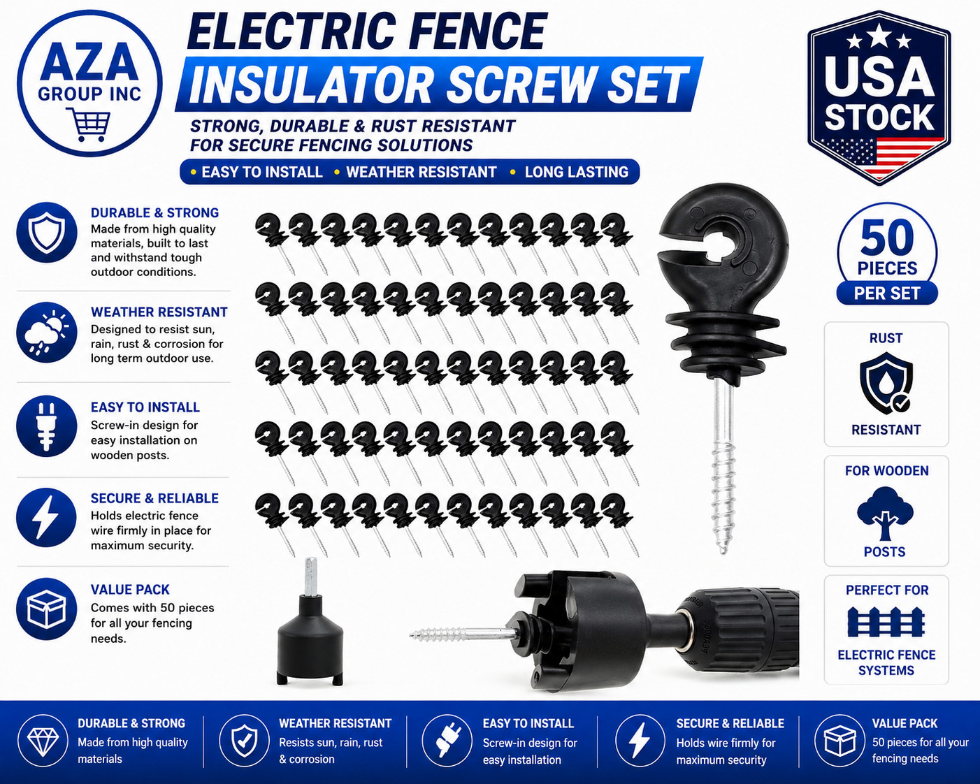 100 Pcs Electric Fence Insulator Screw In Insulator Fence Ring Post Wood Post In