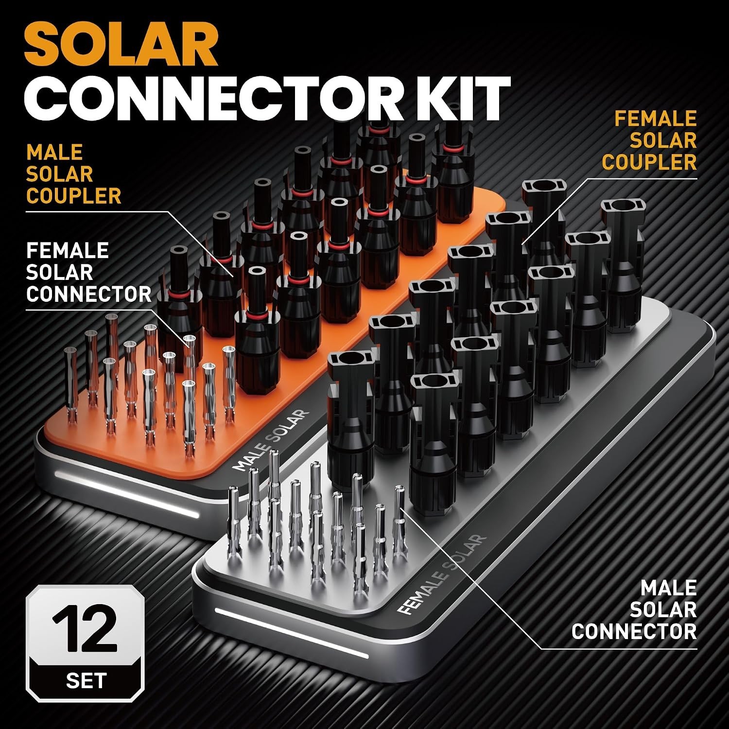 Ergonomic Solar Crimping Tool Kit: 14-10 AWG, 12 Pairs of Connectors Included
