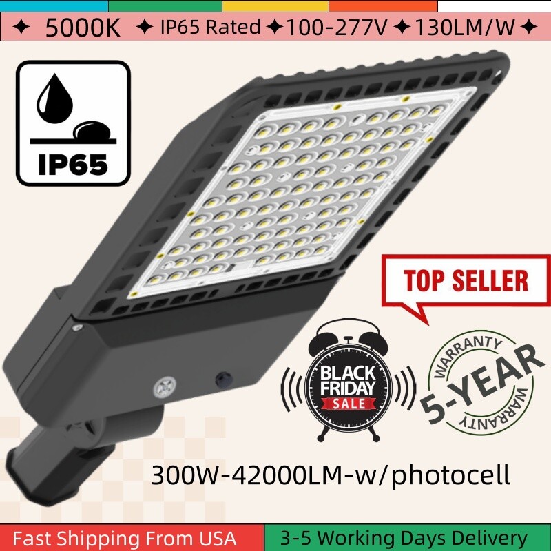 Commercial 39,000LM LED Outdoor Dusk to Dawn 300W Street Light IP65 Road Lamps