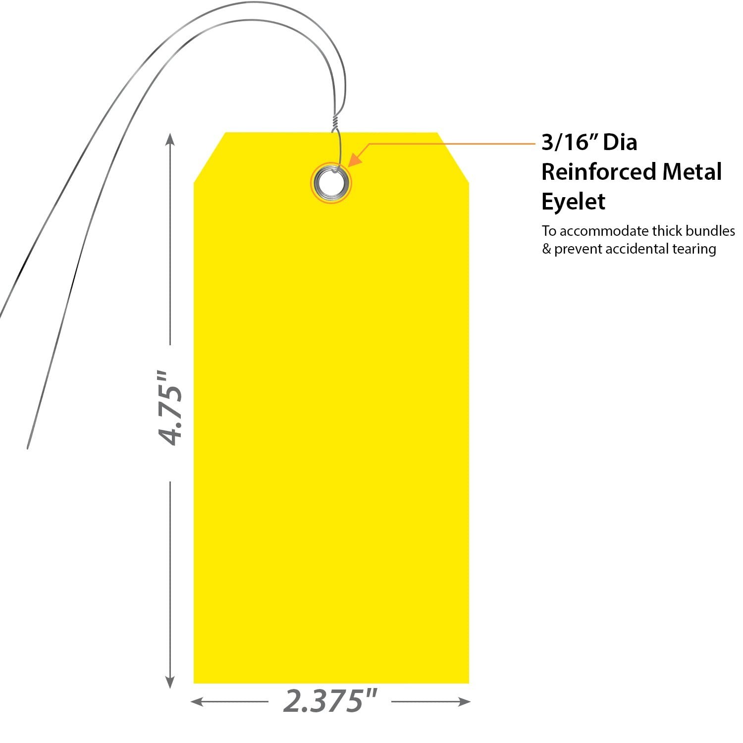 1000 Yellow Writable Plastic Tags with Wires – 4.75×2.375 inch, Tear-Proof, Meta