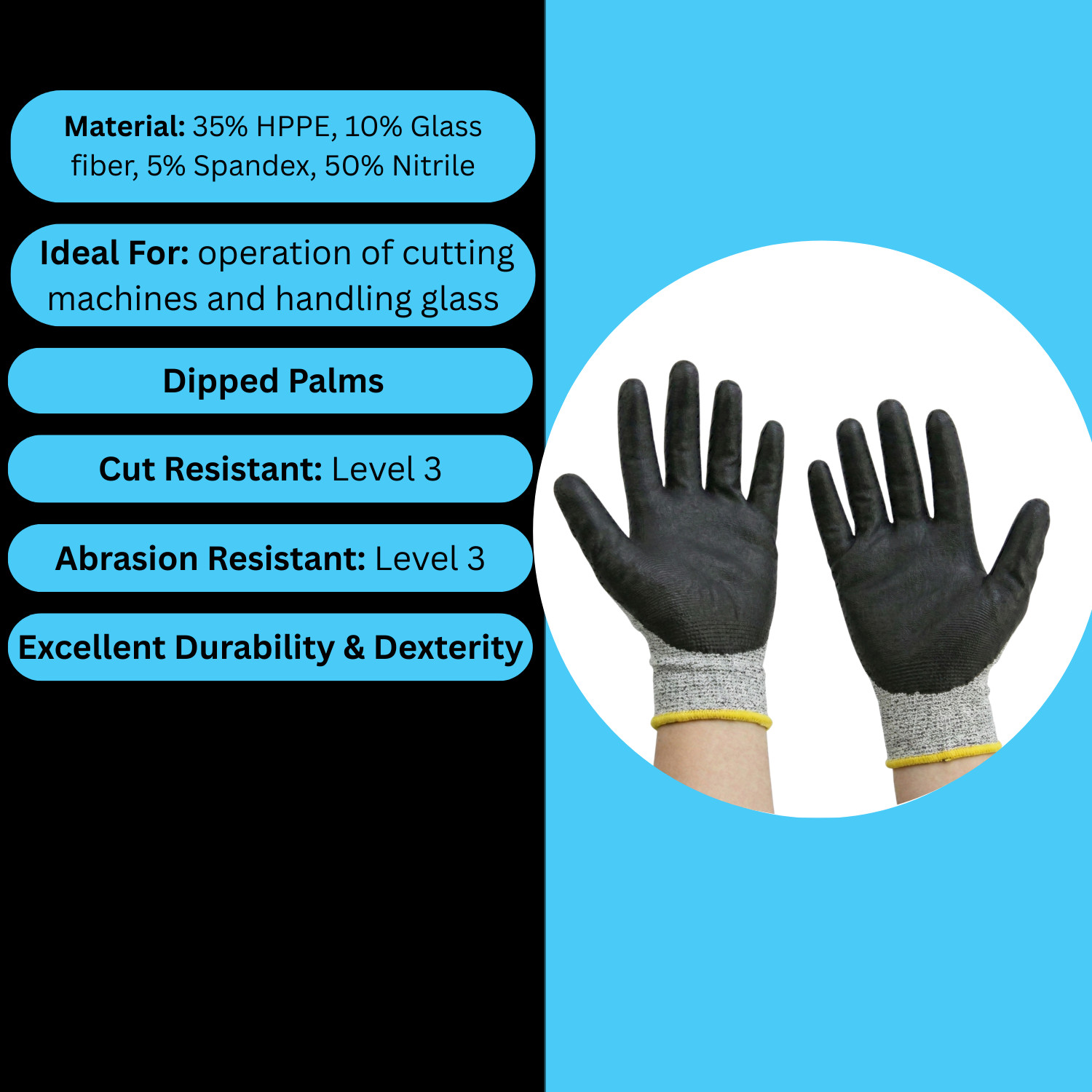 Cut Resistant Level 3 Hand Protective Industrial Work Gloves, Size: S/M/L/XL/2XL