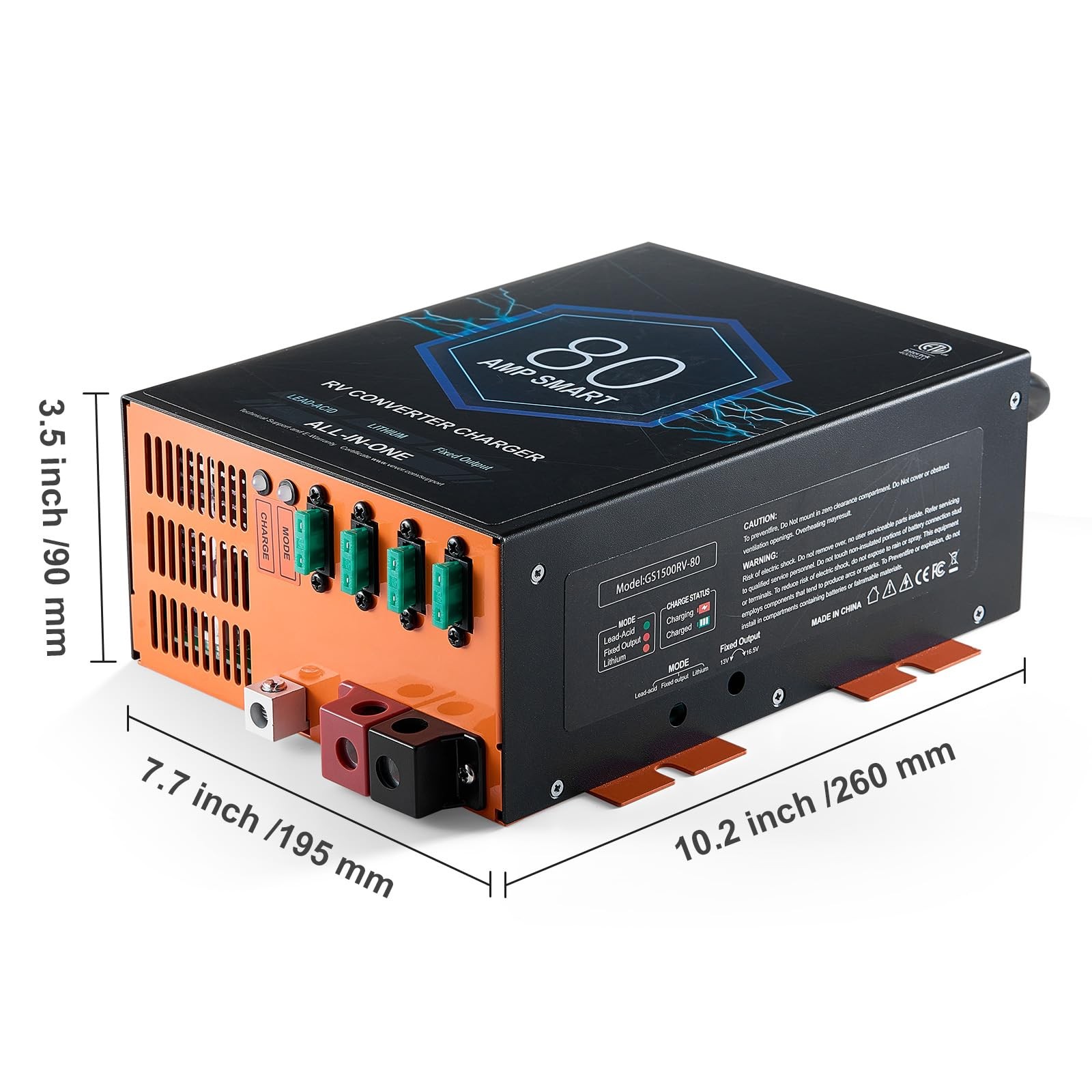 80A RV Converter 110V AC to 12V DC Battery Charger 4-Stage Lithium Lead Acid ETL