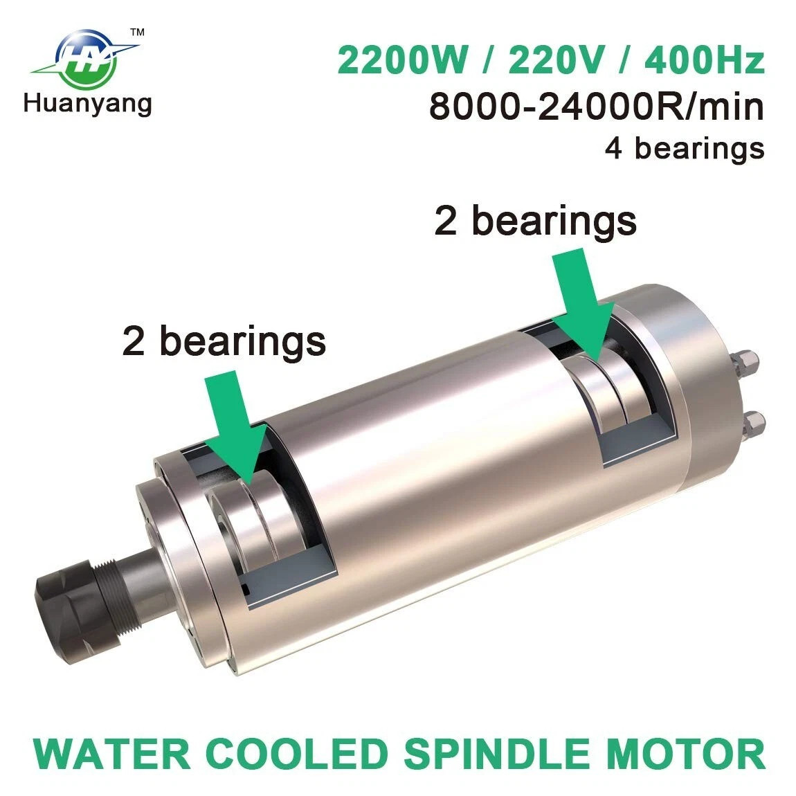 Spindle Motor 220V 2.2 KW 24000RPM Φ80mm 4 Bearings Water Cooling ER20