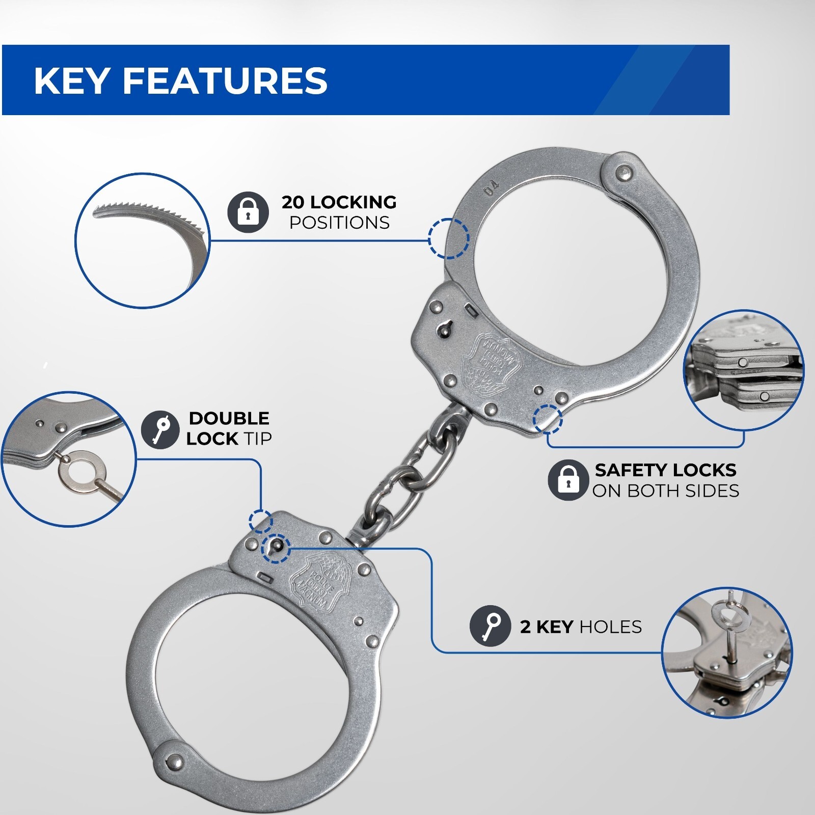 Police Magnum Stainless Steel Heavy Duty Handcuffs-Law enforcement security gear